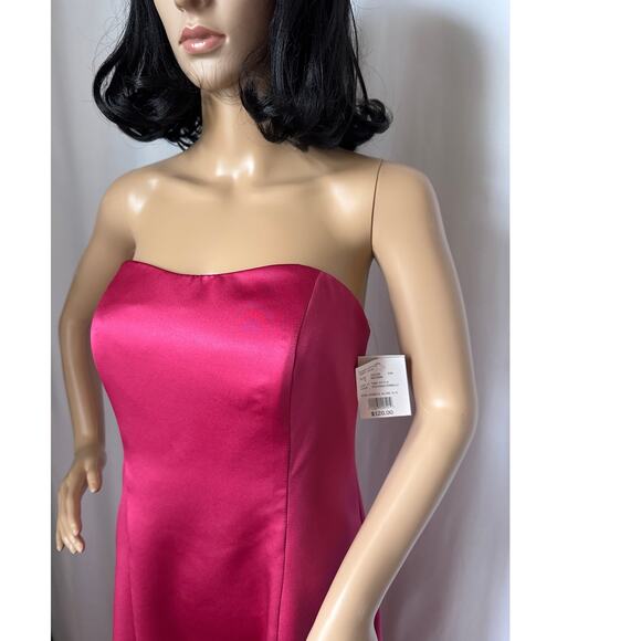 NWT David's Bridal strapless A line satin column maxi gown watermellon 8 - Picture 5 of 15